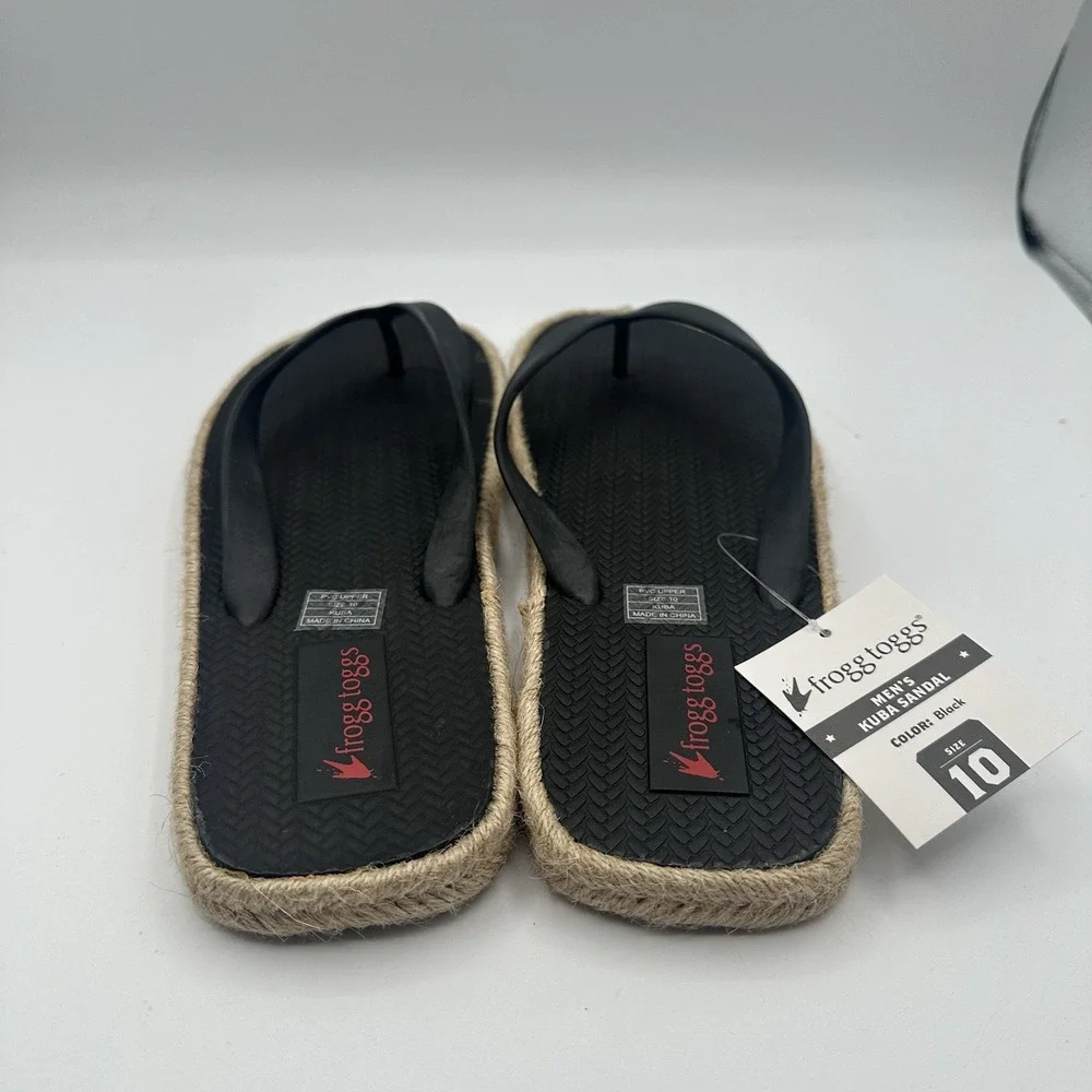Frogg Toggs Kuba Sandals Mens‎ 10 Black Rope Sole Casual Beach Thong Flip-Flops